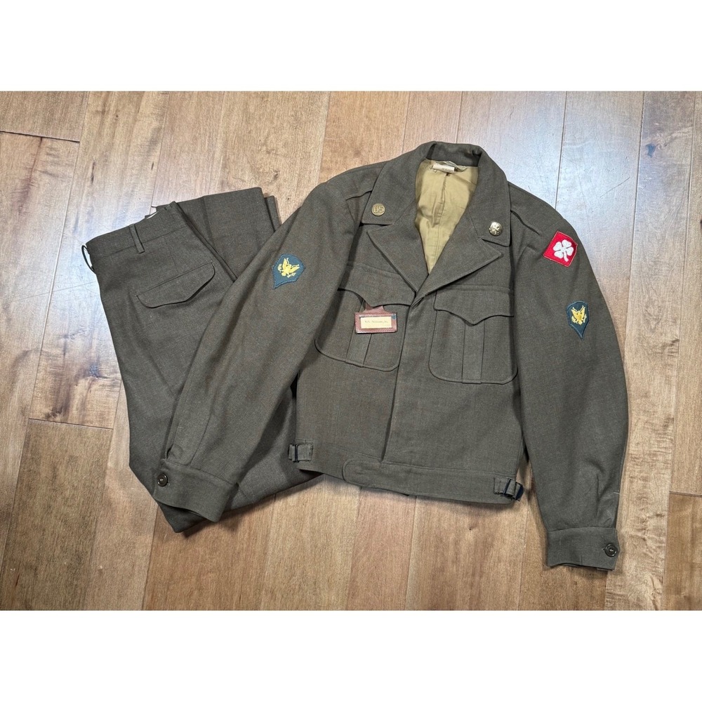 WW2 Army Field Uniform Decorated Set Wool‎ Army Green 1944 Mens 38L / 32x33